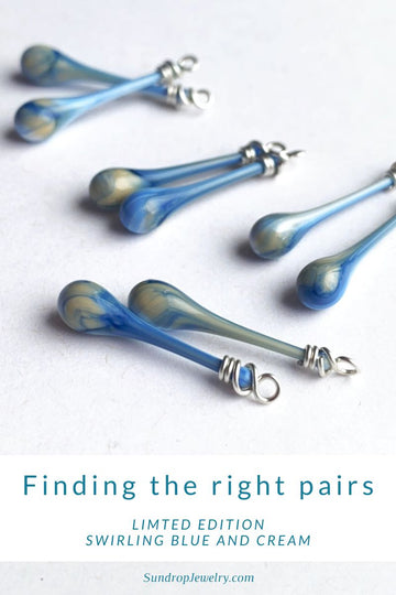 Finding the right pairs can be a challenge with swirling colors of glass - each teardrop is a tiny work of art unto itself!