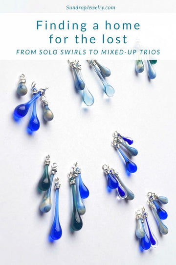 Finding a home for the last few lost glass teardrops: from solo swirls to mixed-up Trio Earrings by Sundrop Jewelry