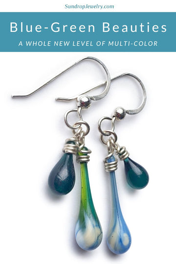 These earrings are blue-green beauties, reaching a whole new level of multi-color majesty