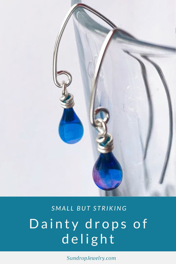 Dainty drops of delightful glass, hanging from handmade elegantly curving earwires