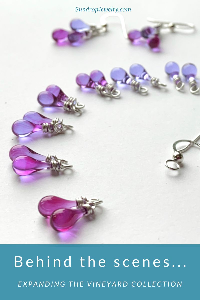 Expanding the Vinyard Collection with larger and smaller pink gradient cluster earrings by Sundrop Jewelry