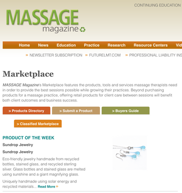 Massage magazine: Sundrop Jewelry product of the week