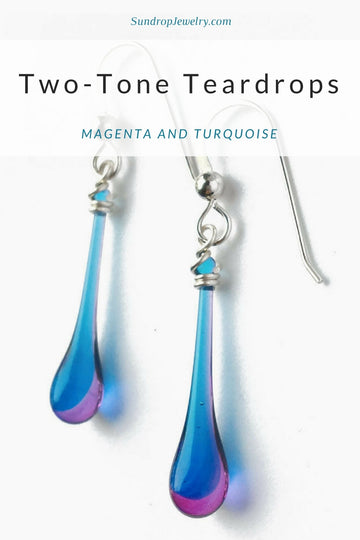 Two tone glass and silver teardrop jewelry