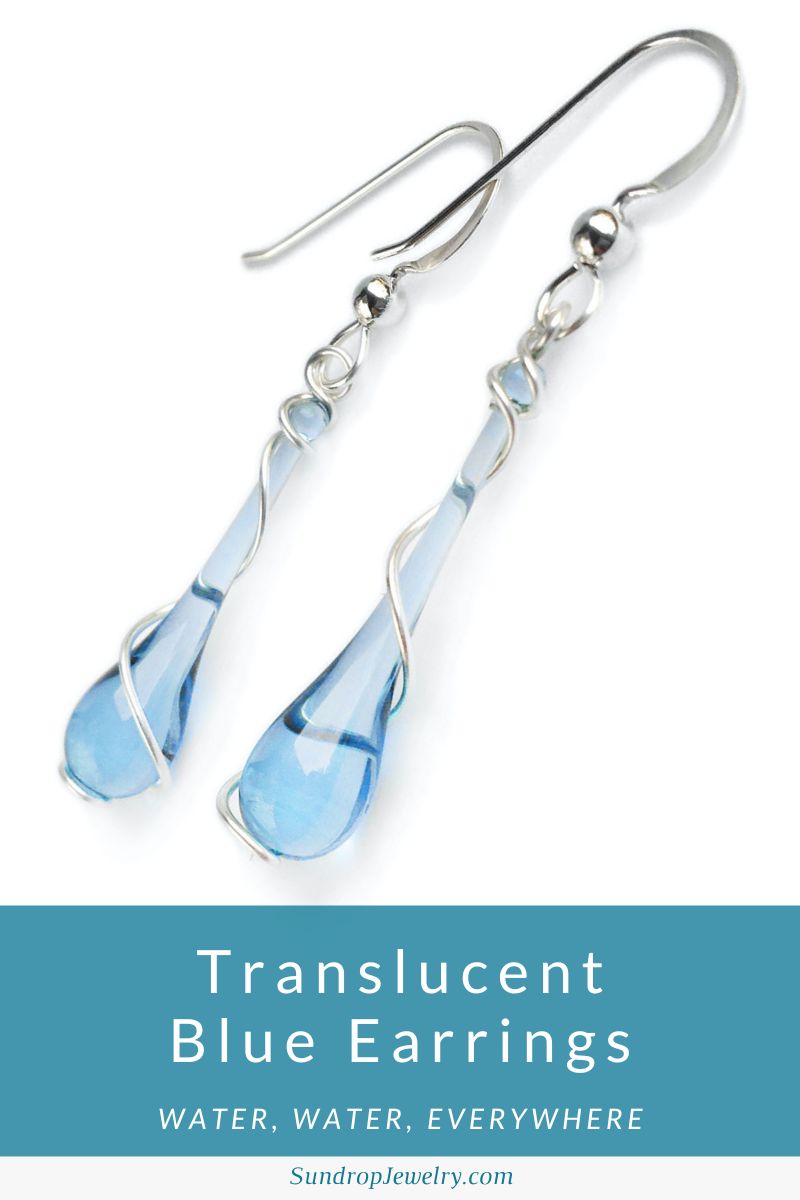 Water water everywhere - translucent blue earrings by Sundrop Jewelry made from recycled Bombay Sapphire Gin bottles