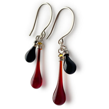 Red and Black Duet Earrings with handmade hooks