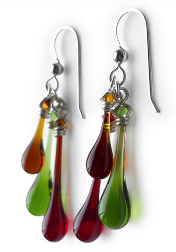 Trio Earrings, Brown Green & Deep Red