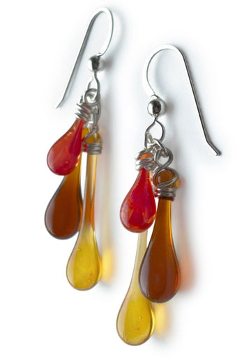 Trio Earrings, Honey Brown & Ruby