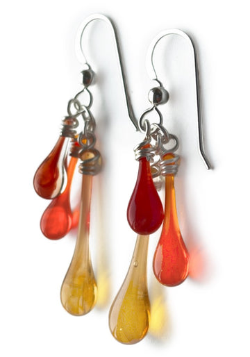 Trio Earrings, Swirling Reds and Yellows