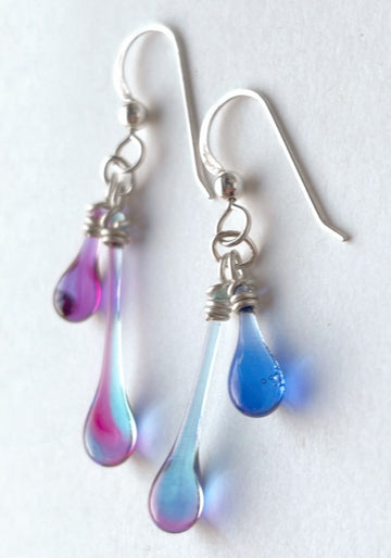 Duet Earrings, Asymmetric Magenta and Blue