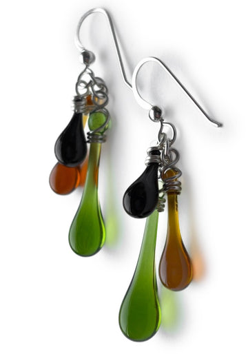 Trio Earrings, Green Brown & Black