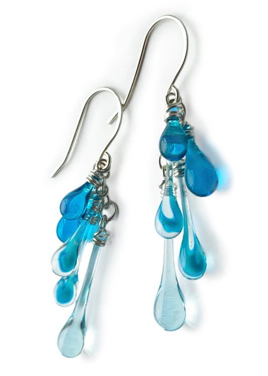 Tropical Waters Cascade Earrings, with handmade earwires
