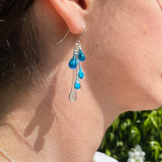 Tropical Waters Cascade Earrings, with handmade earwires