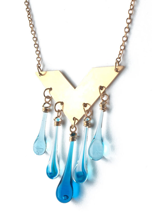 Bronze Chevron Necklace - Aqua