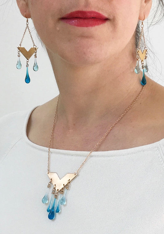 Bronze Chevron Necklace - Aqua