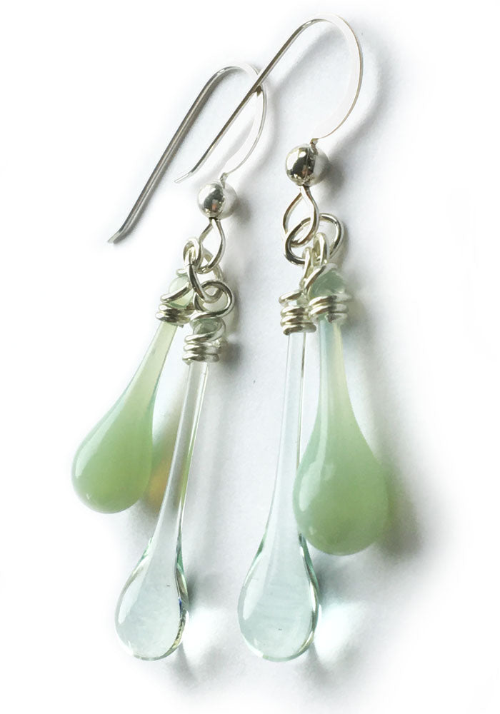 Recycled Greens Duet Earrings - glass Earrings by Sundrop Jewelry