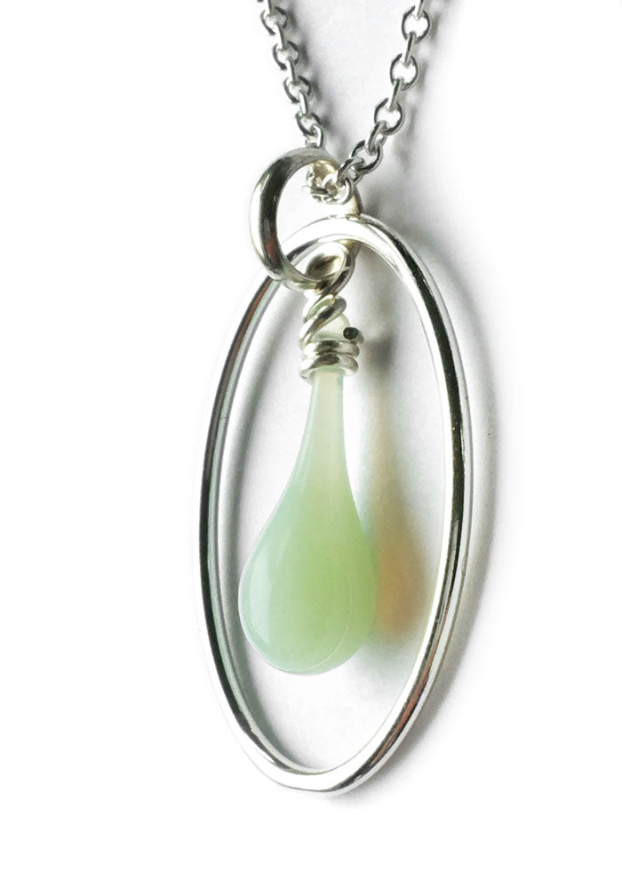 Jadeite Cameo Necklace - glass Necklace by Sundrop Jewelry