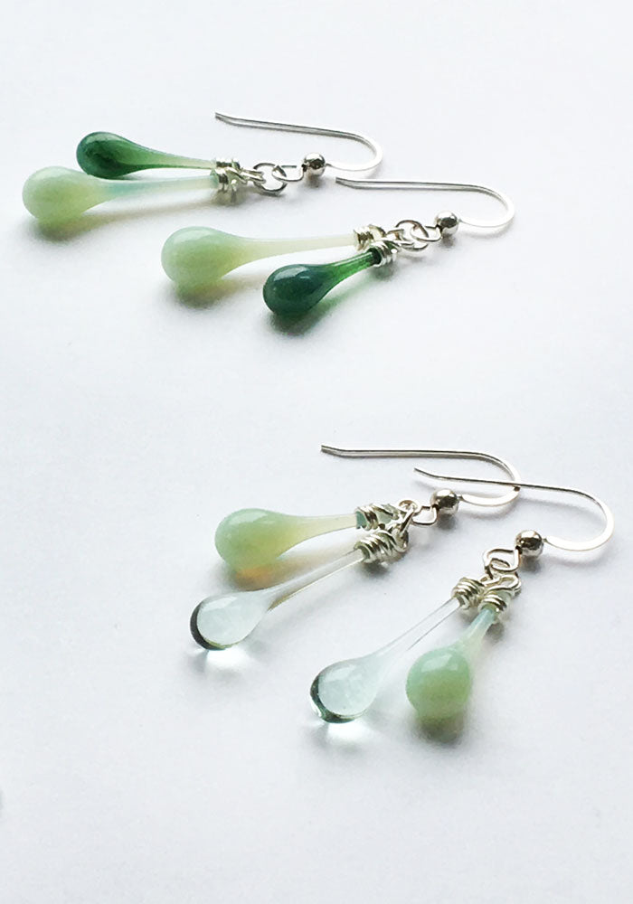 Recycled Greens Duet Earrings - glass Earrings by Sundrop Jewelry