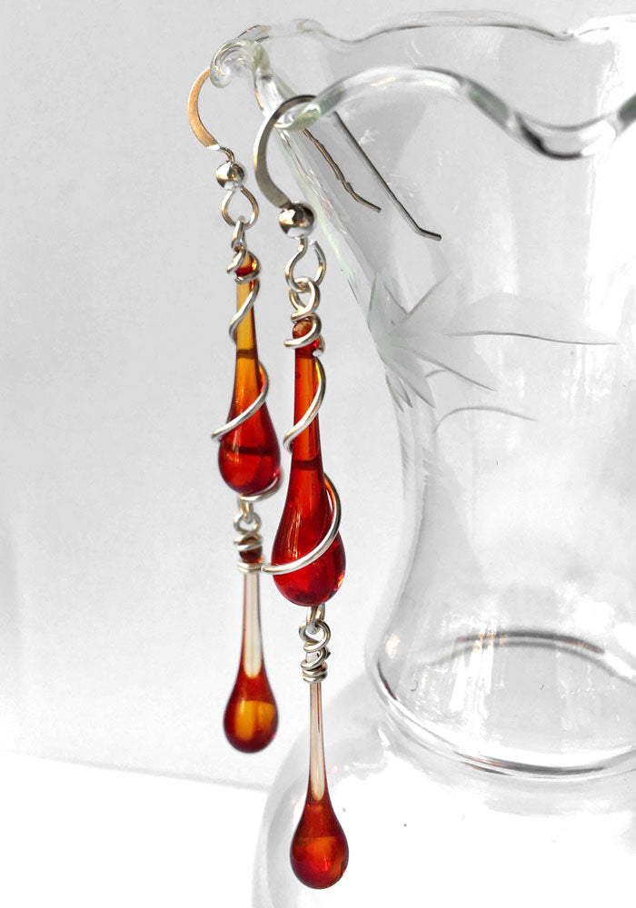 Strike Red Gemini Earrings - glass Earrings by Sundrop Jewelry
