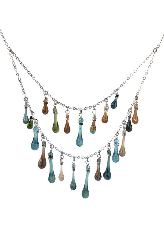 Turquoise and Brown Waterfall Necklace