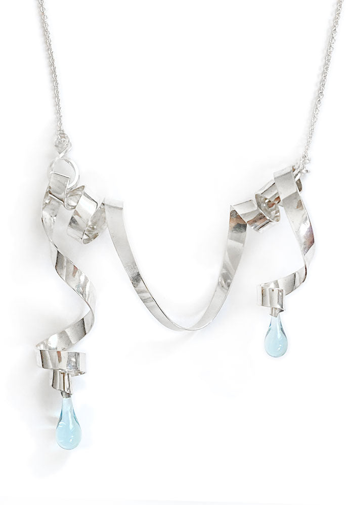 Asymmetric Loops of Ribbon Necklace - glass Necklace by Sundrop Jewelry